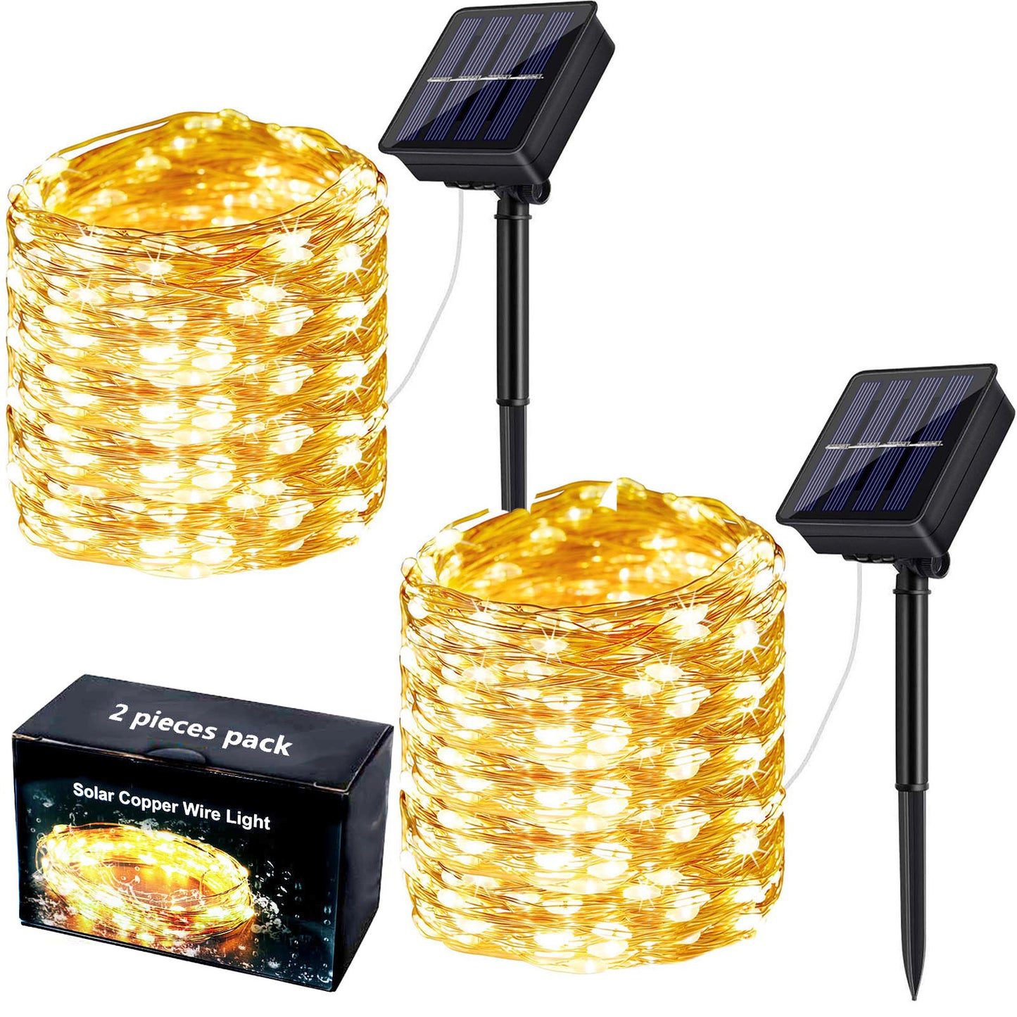 Extra-Long Solar String Lights Outdoor, 2-Pack Each 72FT 200 LED Solar Lights Outdoor, Waterproof 8 Modes Solar Fairy Lights for Eid Mubarak Ramadan Decoration Party Garden(Warm White)