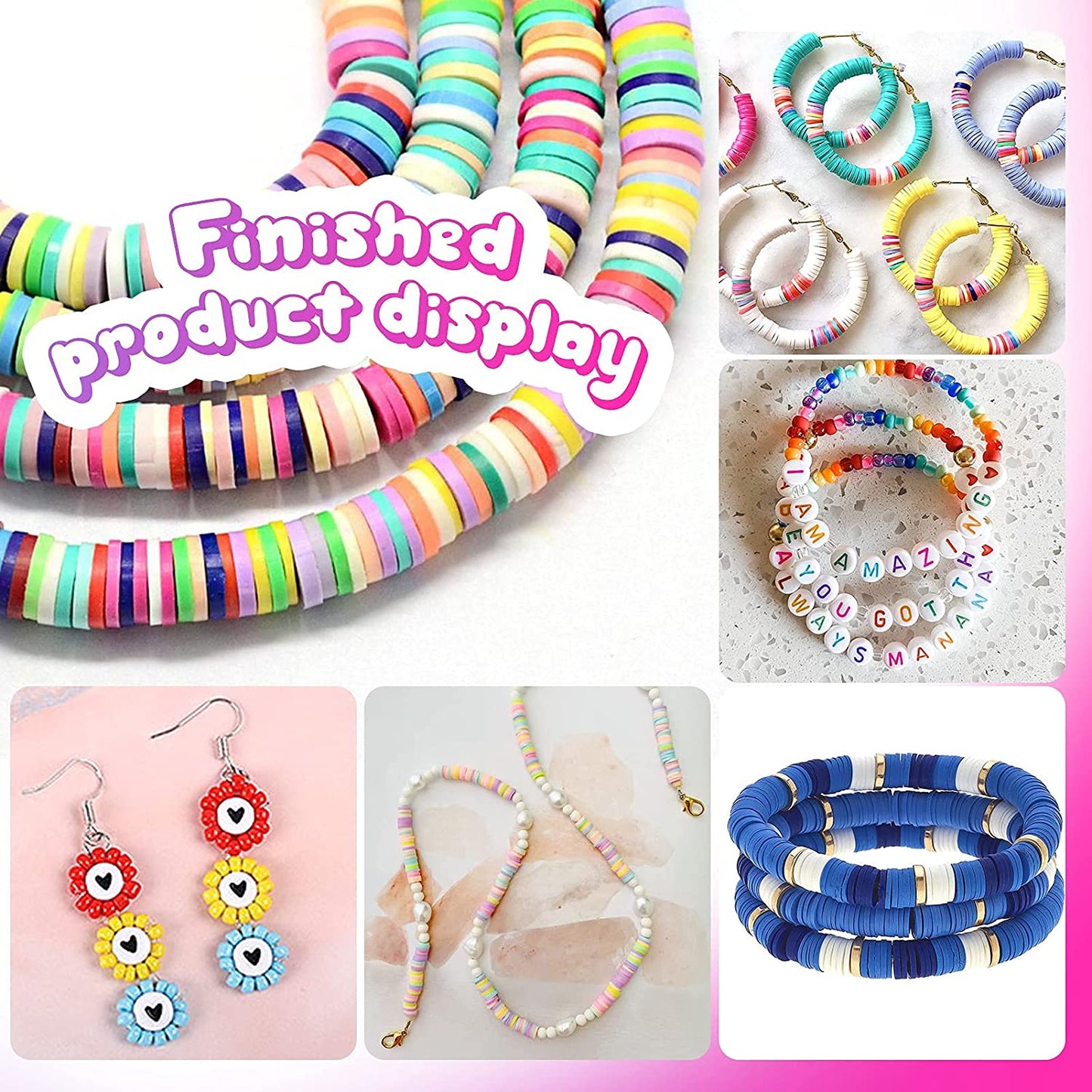 Tiokkss 25000 Pcs Glass Beads Clay Beads for Jewelry Making Kit, Bracelet Making Kit with Smiley Face Bead Letter Beads Charms Pendants, Bead Supplies Art Craft Set for Girl Kids DIY Handmade Gift