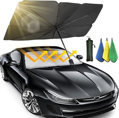 Mtanvxay Car Windshield Sunshade Foldable Reflector Umbrella Sunshade for Car, Blocks UV Rays Sun Visor Protector, Sunshade to Keep Your Vehicle Cool and Damage Free Towel Included (Large 31 * 57 Inch)