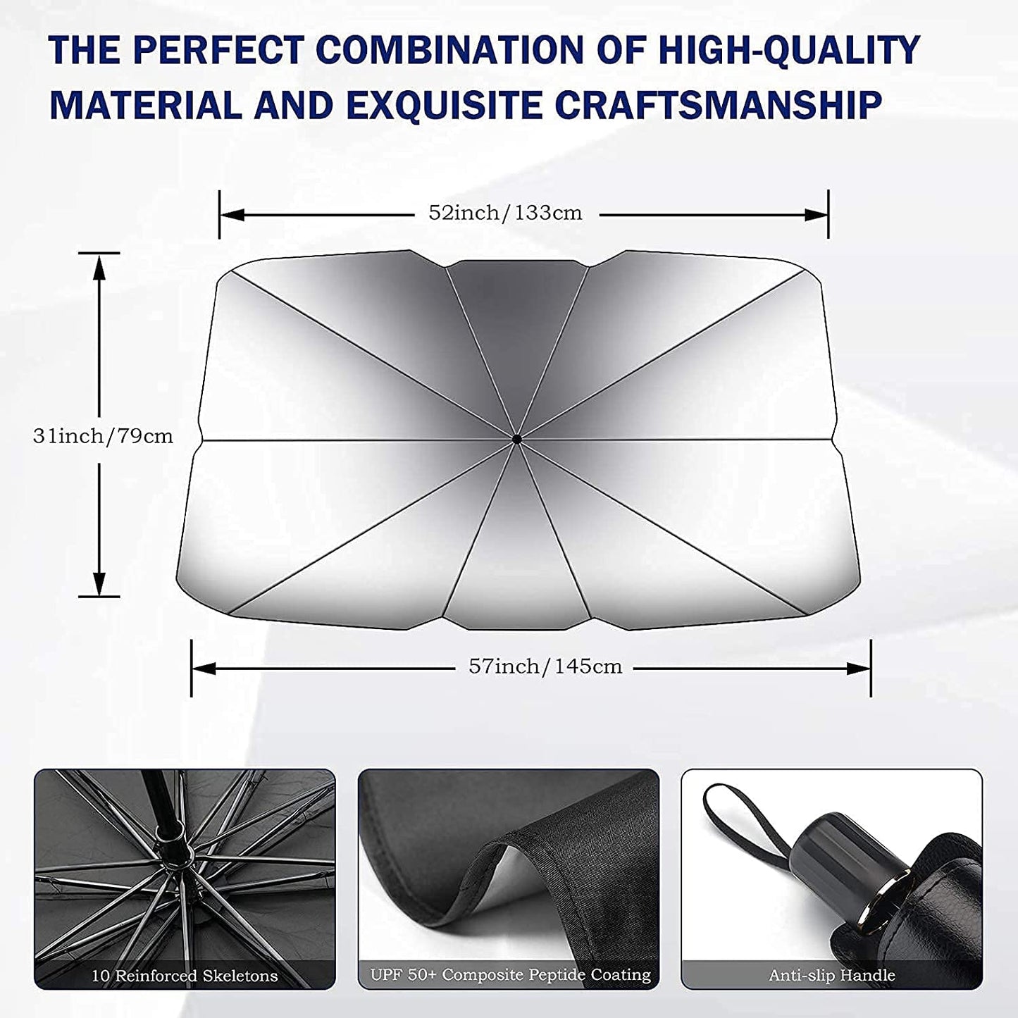Mtanvxay Car Windshield Sunshade Foldable Reflector Umbrella Sunshade for Car, Blocks UV Rays Sun Visor Protector, Sunshade to Keep Your Vehicle Cool and Damage Free Towel Included (Large 31 * 57 Inch)
