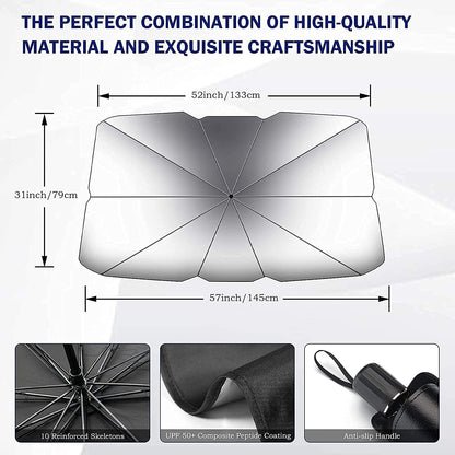 Mtanvxay Car Windshield Sunshade Foldable Reflector Umbrella Sunshade for Car, Blocks UV Rays Sun Visor Protector, Sunshade to Keep Your Vehicle Cool and Damage Free Towel Included (Large 31 * 57 Inch)