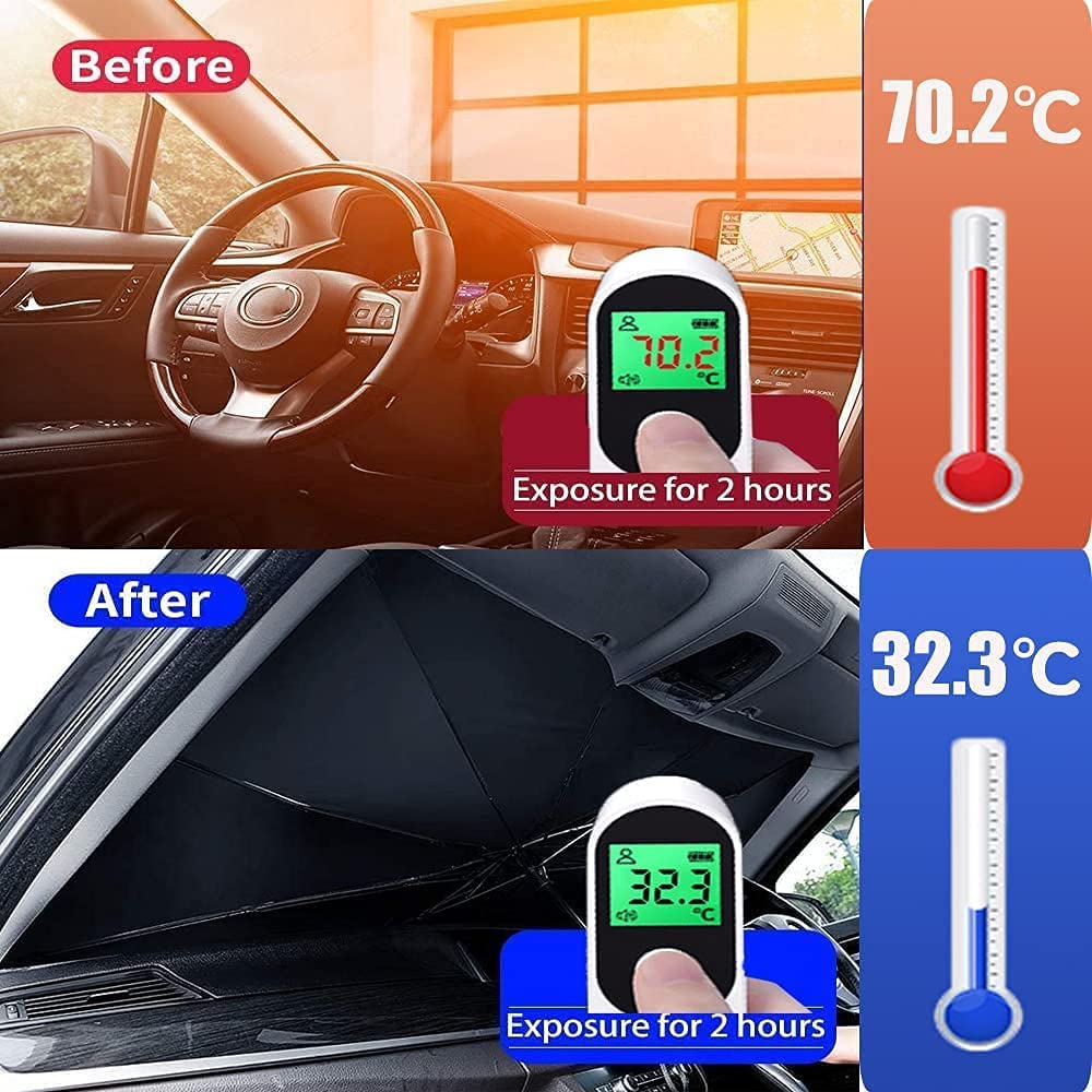 Mtanvxay Car Windshield Sunshade Foldable Reflector Umbrella Sunshade for Car, Blocks UV Rays Sun Visor Protector, Sunshade to Keep Your Vehicle Cool and Damage Free Towel Included (Large 31 * 57 Inch)